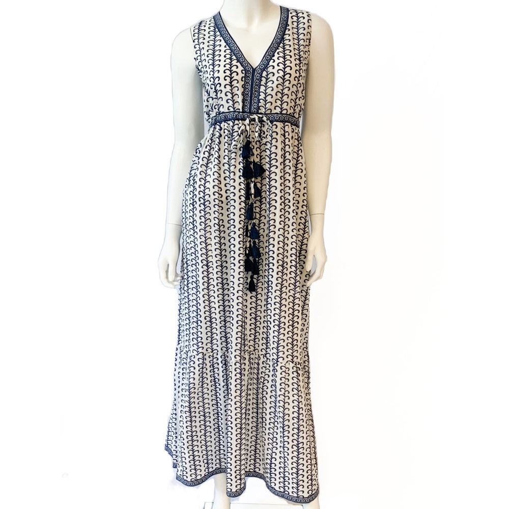 NWT La Plage Emily vines maxi dress tassel navy white coastal lowcountry small